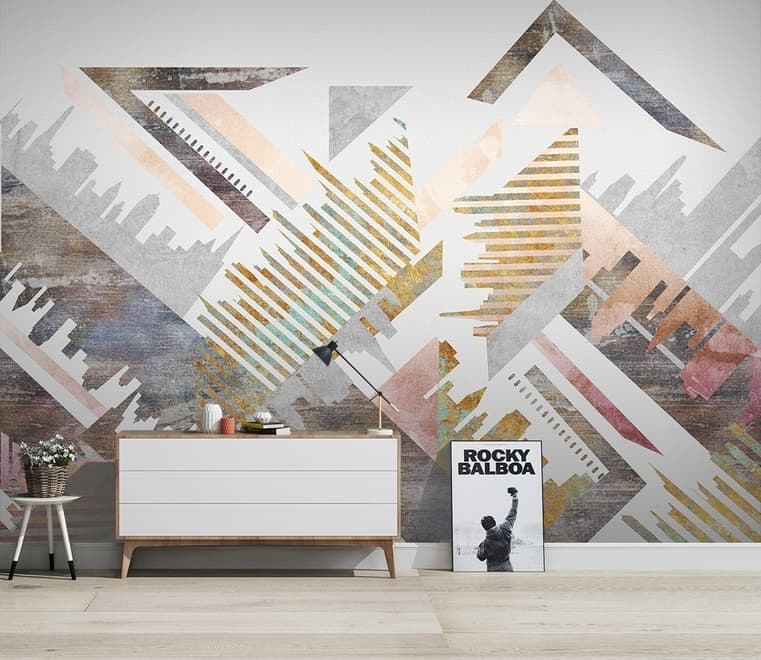 Watercolor Geometric City Wallpaper Mural