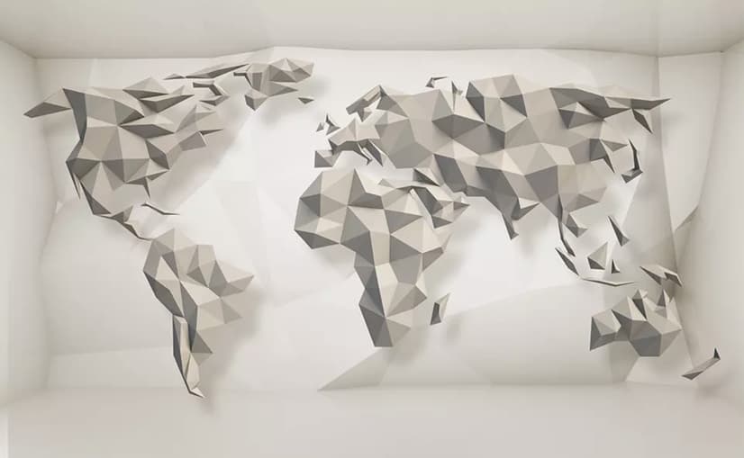 3D Look Geometric World Map Wallpaper Mural