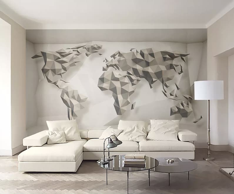 3D Look Geometric World Map Wallpaper Mural