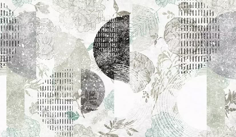 Papier peint panoramique avec motifs géométriques et floraux