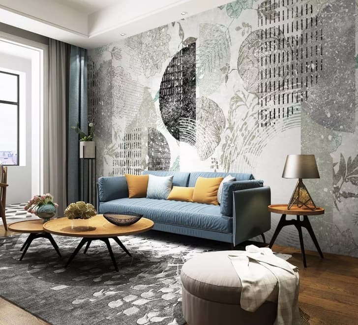 Papier peint panoramique avec motifs géométriques et floraux