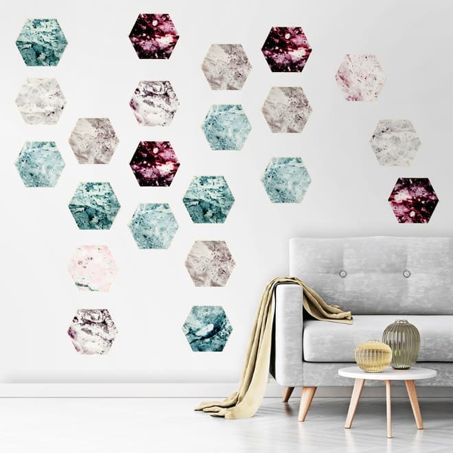 Geometric Marble Style Honeycomb Wall Decal Sticker