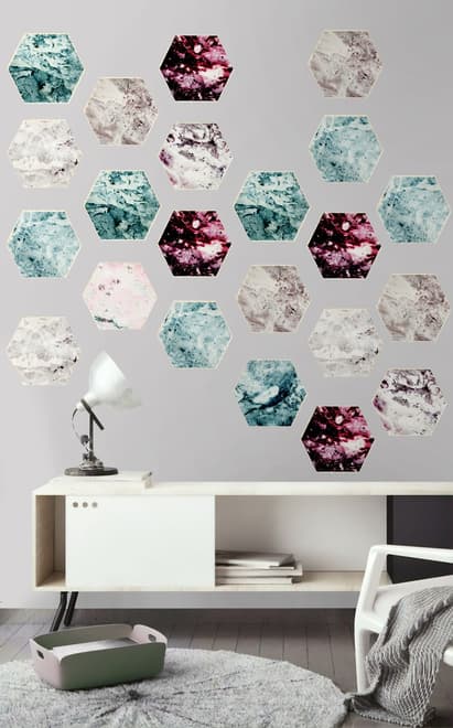 Geometric Marble Style Honeycomb Wall Decal Sticker