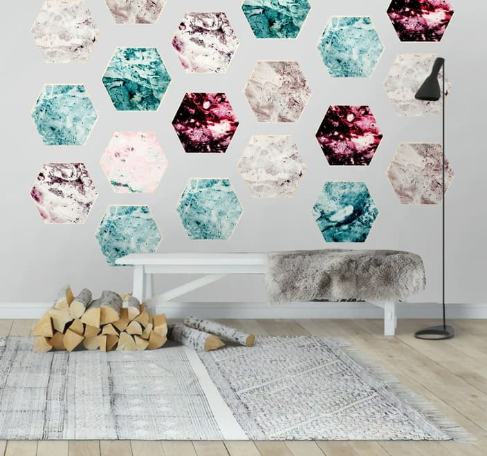 Geometric Marble Style Honeycomb Wall Decal Sticker