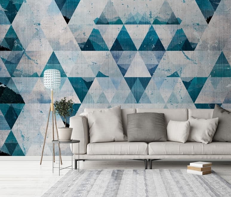 Geometric Blue Trigon Pattern Wallpaper Mural