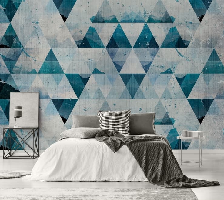 Geometric Blue Trigon Pattern Wallpaper Mural
