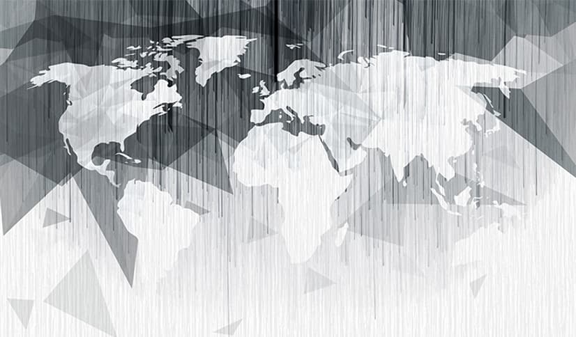 Monochrome Polygonal World Map with Abstract Lines Wallpaper Mural