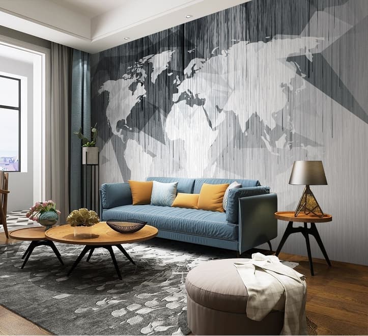 Monochrome Polygonal World Map with Abstract Lines Wallpaper Mural