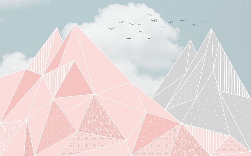 Pink Gray Polygonal Mountain Wallpaper Mural