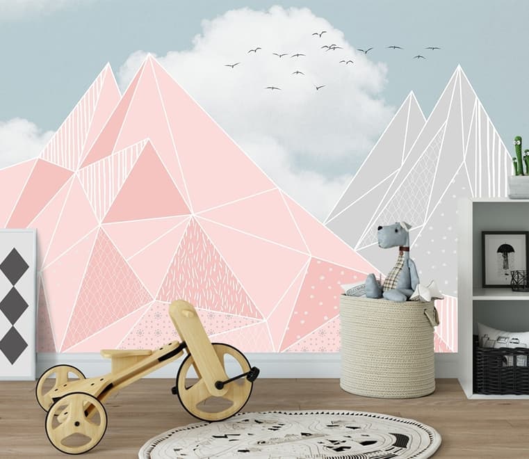 Pink Gray Polygonal Mountain Wallpaper Mural