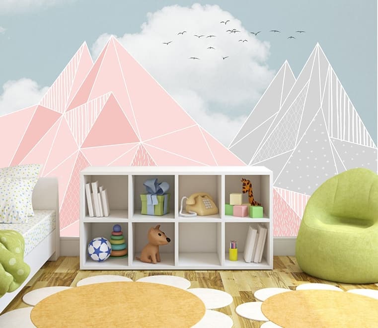 Pink Gray Polygonal Mountain Wallpaper Mural