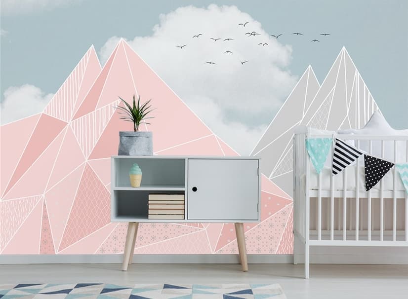 Pink Gray Polygonal Mountain Wallpaper Mural