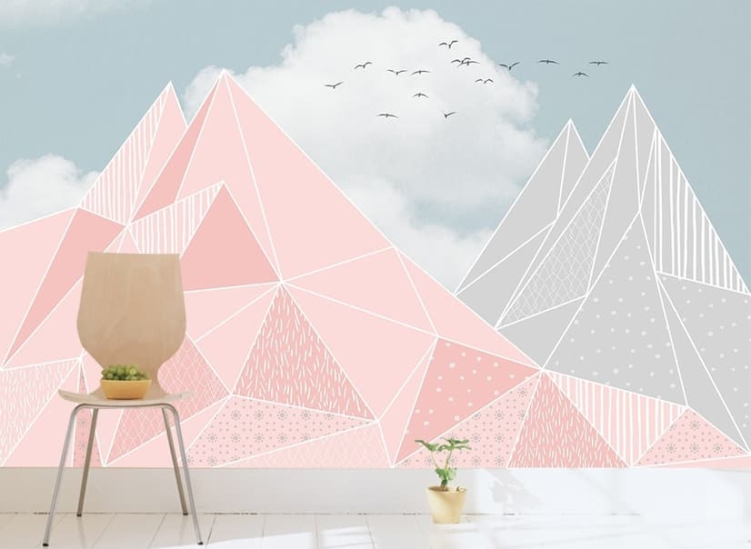 Pink Gray Polygonal Mountain Wallpaper Mural