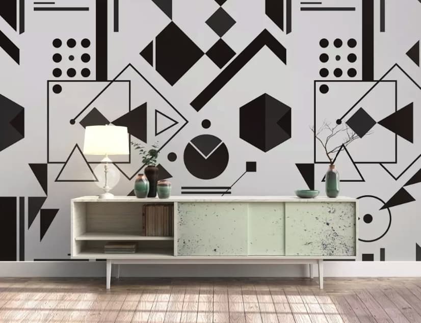 Black White Geometric Shapes Wallpaper Mural