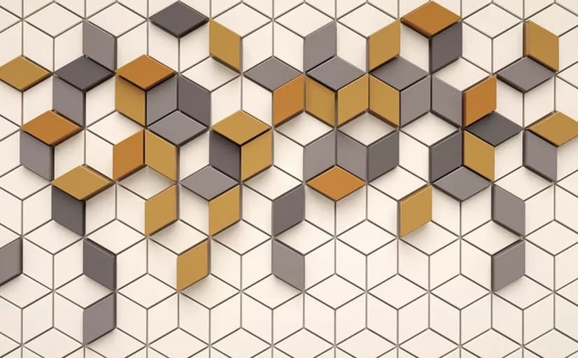 Yellow Gray Geometric Honeycomb Pattern Wallpaper Mural