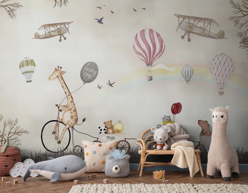 Vintage Hot Air Balloon and Rainbow Wallpaper Mural