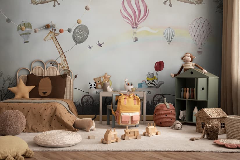 Vintage Hot Air Balloon and Rainbow Wallpaper Mural