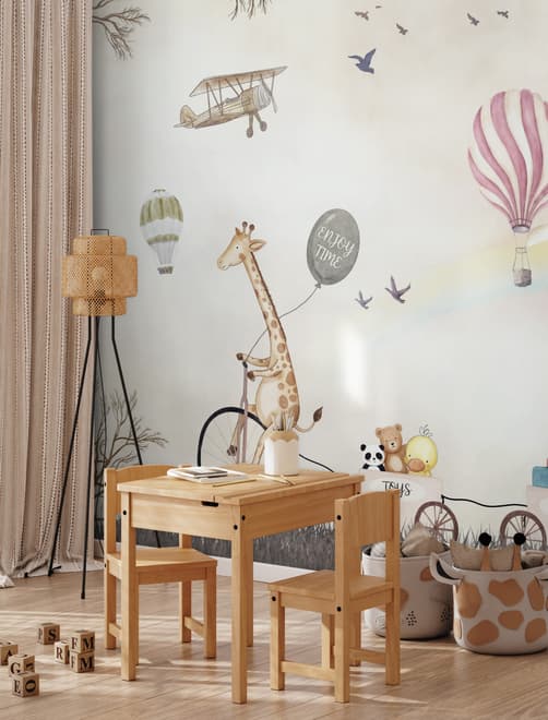 Vintage Hot Air Balloon and Rainbow Wallpaper Mural