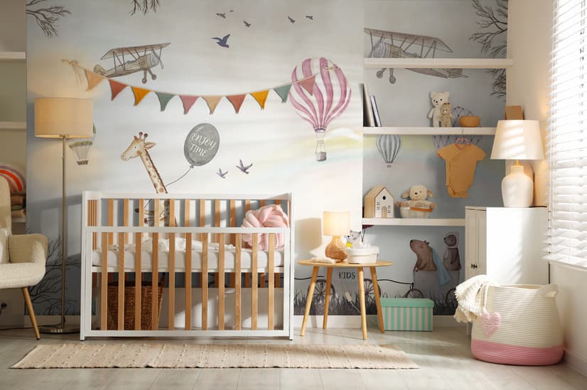 Vintage Hot Air Balloon and Rainbow Wallpaper Mural
