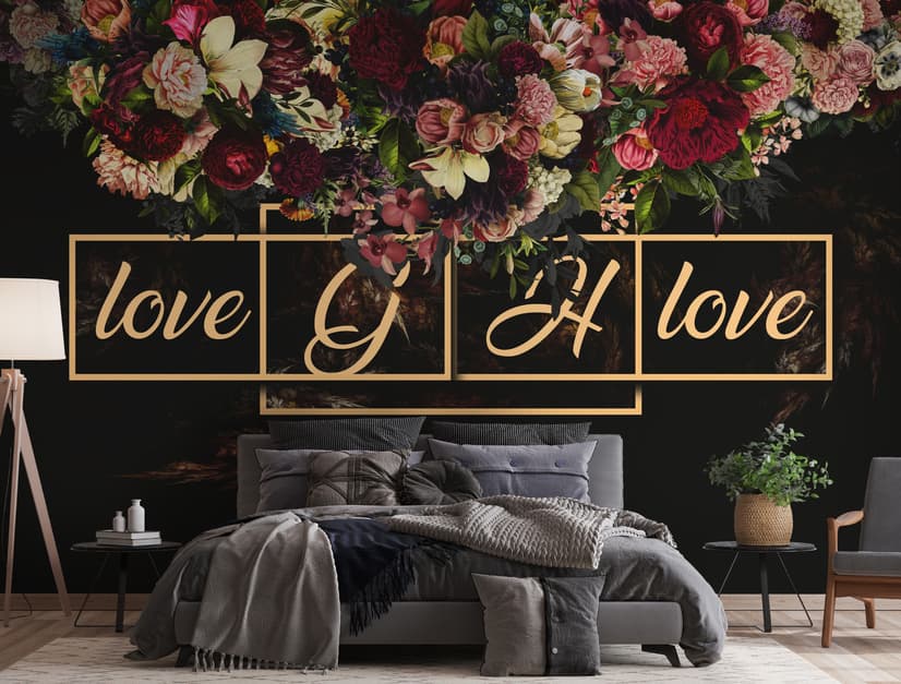 Dark Dutch Floral with Your Write Text Wallpaper Mural