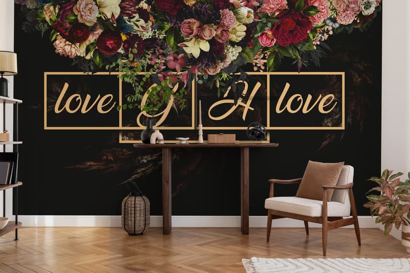 Dark Dutch Floral with Your Write Text Wallpaper Mural