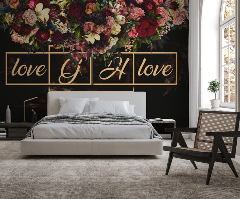Dark Dutch Floral with Your Write Text Wallpaper Mural