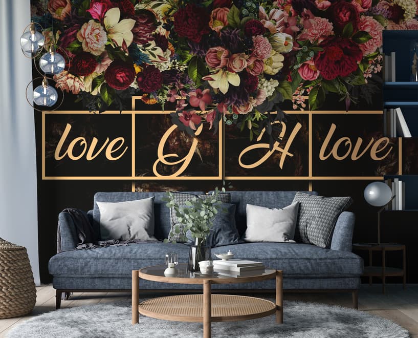 Dark Dutch Floral with Your Write Text Wallpaper Mural