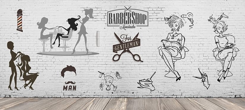 Monochrome Friseursalon und Haarschnitt Fototapete