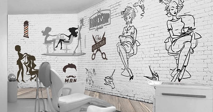 Papier peint panoramique pour salon de coiffure et coupe de cheveux monochrome