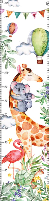 Tableau des tailles pour enfants avec animaux tropicaux Stickers muraux