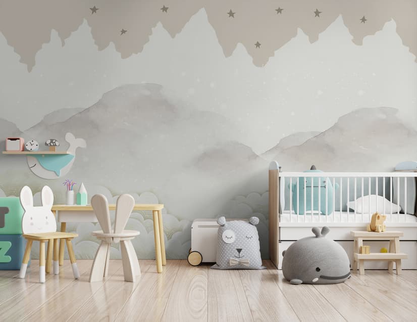 Kids Mountain with Clouds Wallpaper Mural