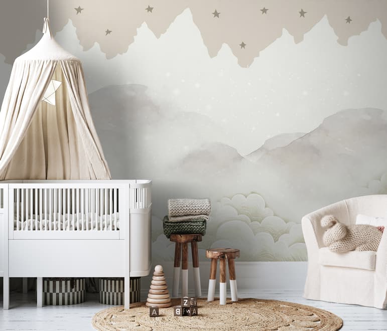 Kids Mountain with Clouds Wallpaper Mural