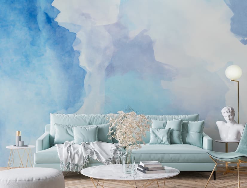 Watercolor Blue Brush Wallpaper Mural