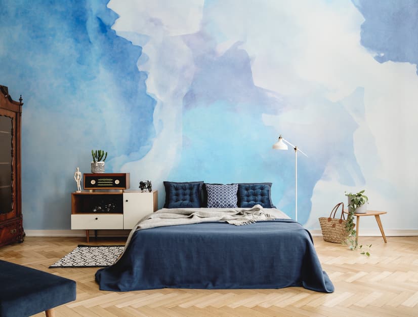 Papier peint panoramique bleu aquarelle