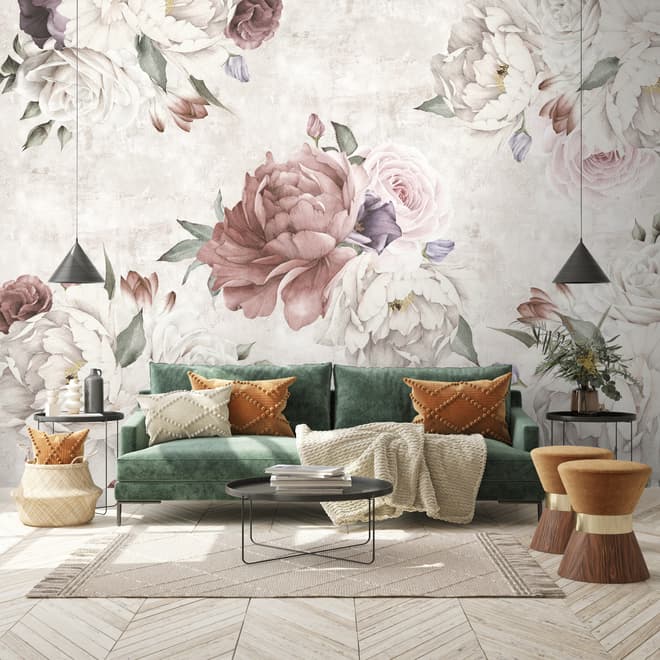Soft Peony Floral Wallpaper Mural