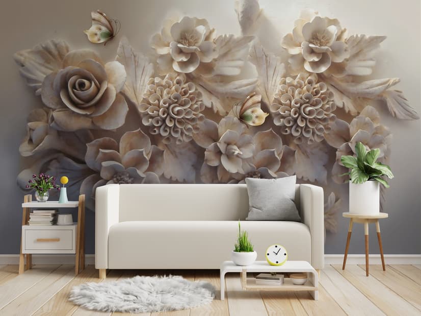 3D-Look Faux Geprägte Blumen Fototapete