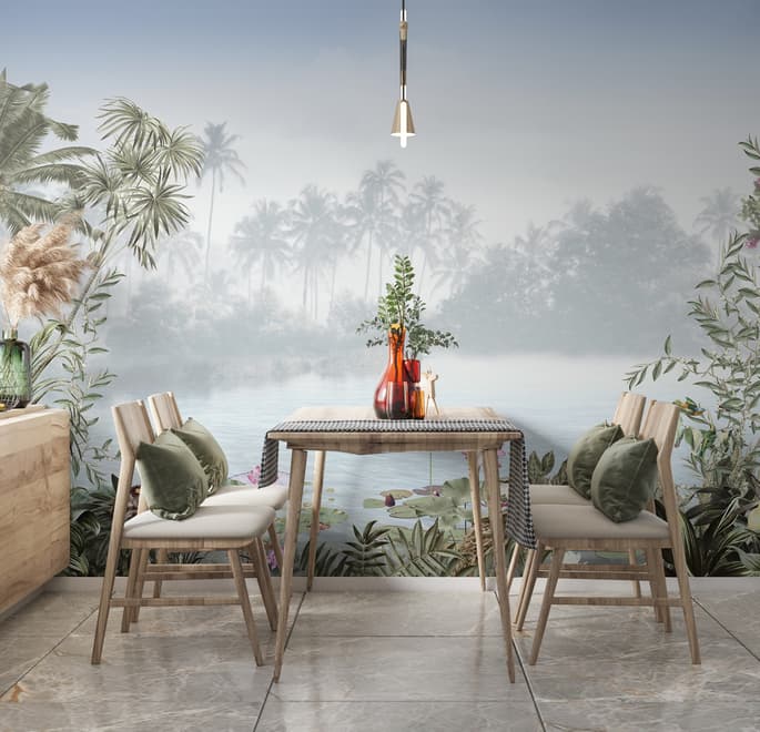 Vintage Forest with Lakescape Wallpaper Mural