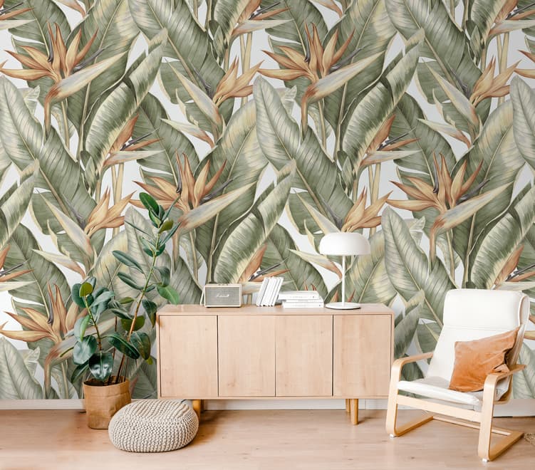 Soft Banana Leaf Pattern Wallpaper Mural