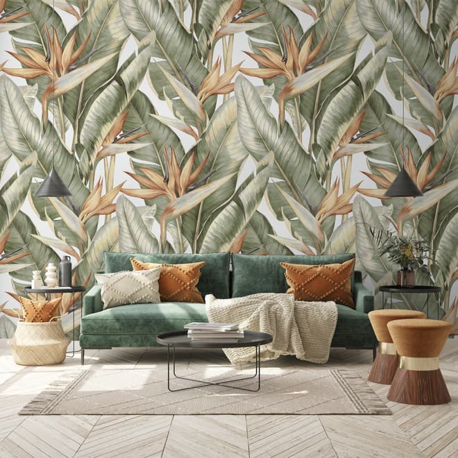 Soft Banana Leaf Pattern Wallpaper Mural