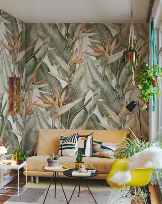 Soft Banana Leaf Pattern Wallpaper Mural