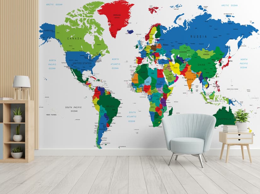 Kids Colorful Political World Map Wallpaper Mural