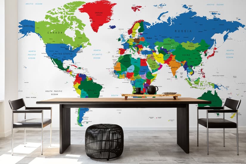 Kids Colorful Political World Map Wallpaper Mural