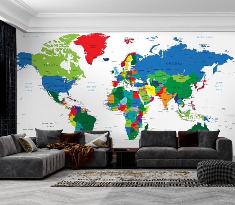 Kids Colorful Political World Map Wallpaper Mural