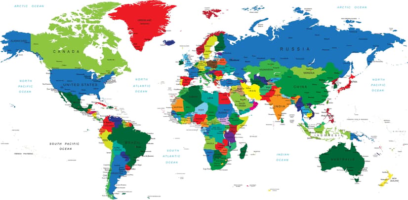 Kids Colorful Political World Map Wallpaper Mural