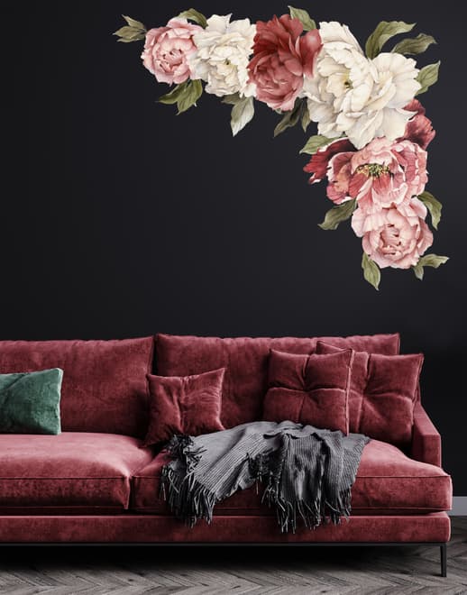 Soft Red Peony Floral Wall Decal Sticker