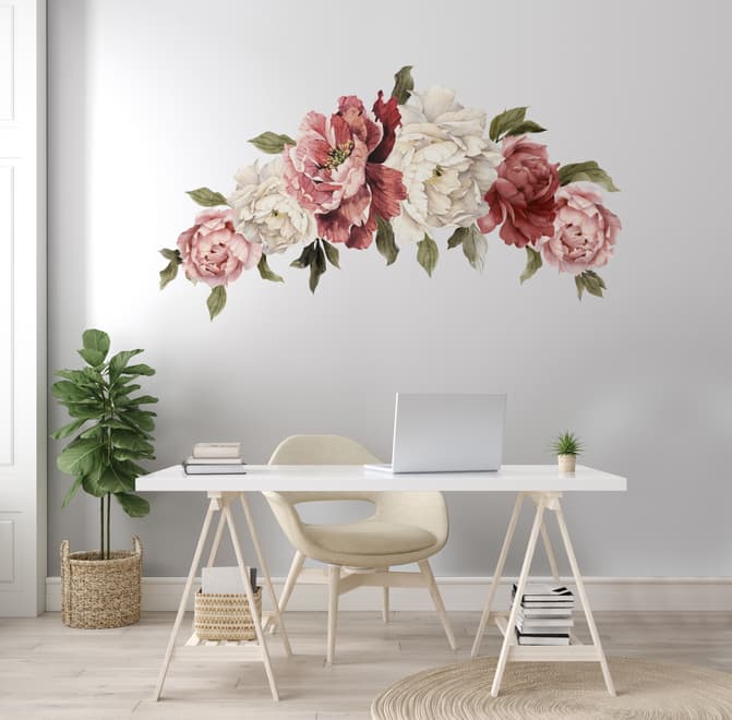 Soft Red Peony Floral Wall Decal Sticker