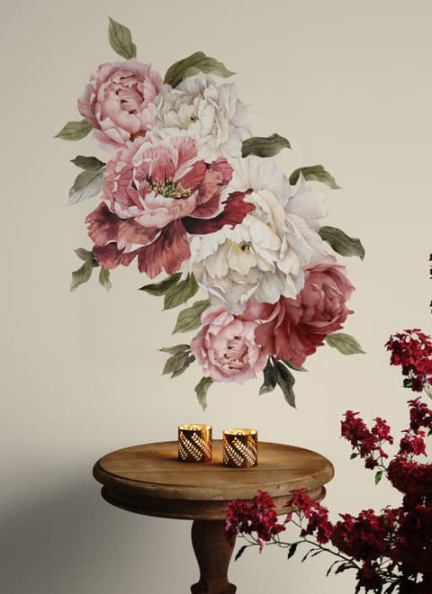 Soft Red Peony Floral Wall Decal Sticker