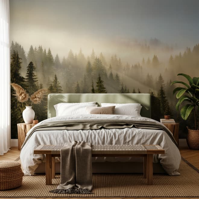 Foggy Pine Forest Landscape Wallpaper Mural