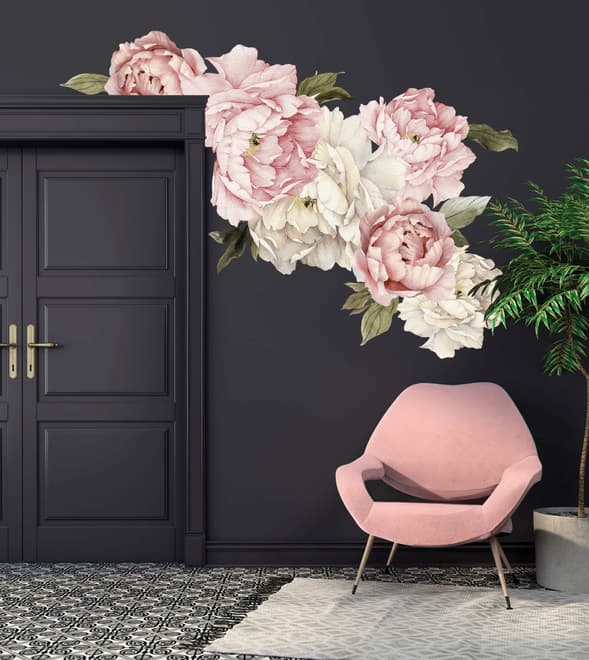 Nursery Pink White Peony Floral Bouquets Wall Decal Sticker
