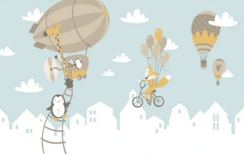 Big Air Balloon with Cute Animals Wallpaper Mural